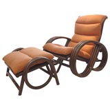 Retro Rattan Recliner & Ottoman